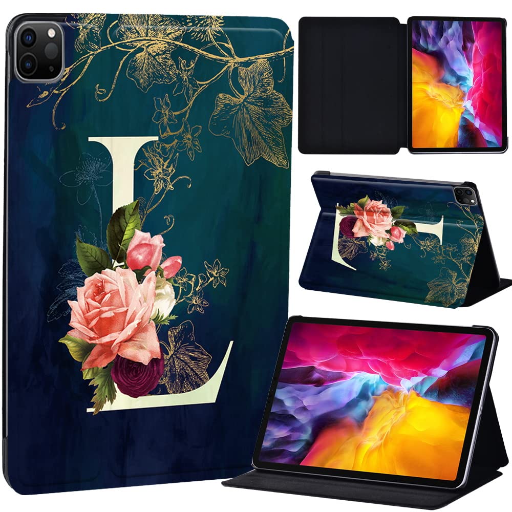 PU Leather + hard shell Ultra slim lightweight Folio Flip Tablet Stand Smart Cover Case Fit iPad Air 4 10.9" (2020) / iPad Pro 11" (2018 2020 2021) (initial letter L)