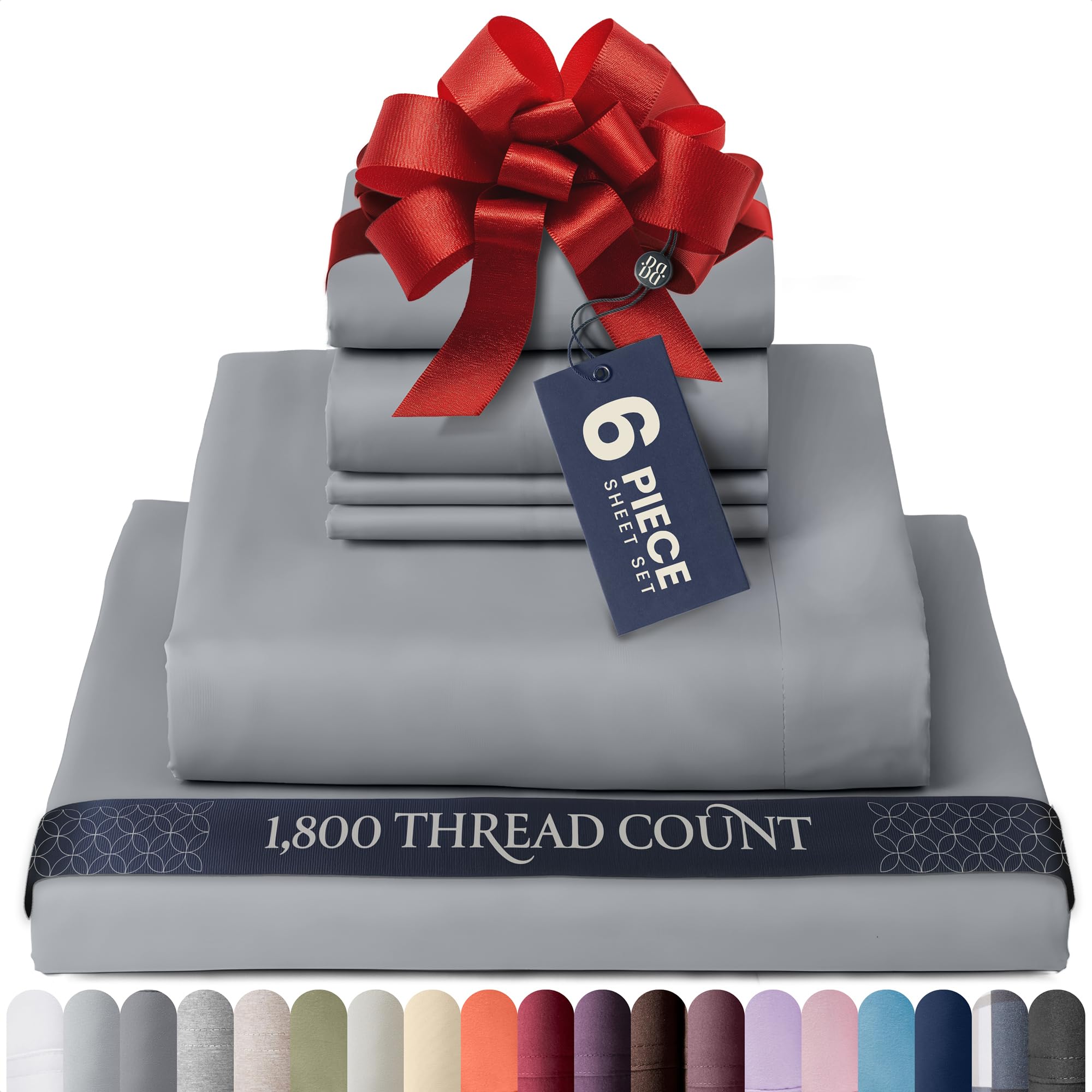 BELADOR Luxury 6 Piece Queen Size Bed Sheet Set - Soft, Breathable, Wrinkle Free, Oeko-Tex Certified, 1800 Thread Count, Double Brushed Microfiber, 16 Inch Deep Pockets, 4 Pillowcases, 1 Count