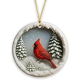 Red Cardinal Christmas Ornament 2025 – Ceramic 3 Inch Round Ornament Winter Snow Scene – Memorial Holiday Tree Decoration, Bird Ornament Gift, Ceramic Keepsake for Family, Friends, Nature Lovers(Q-18)