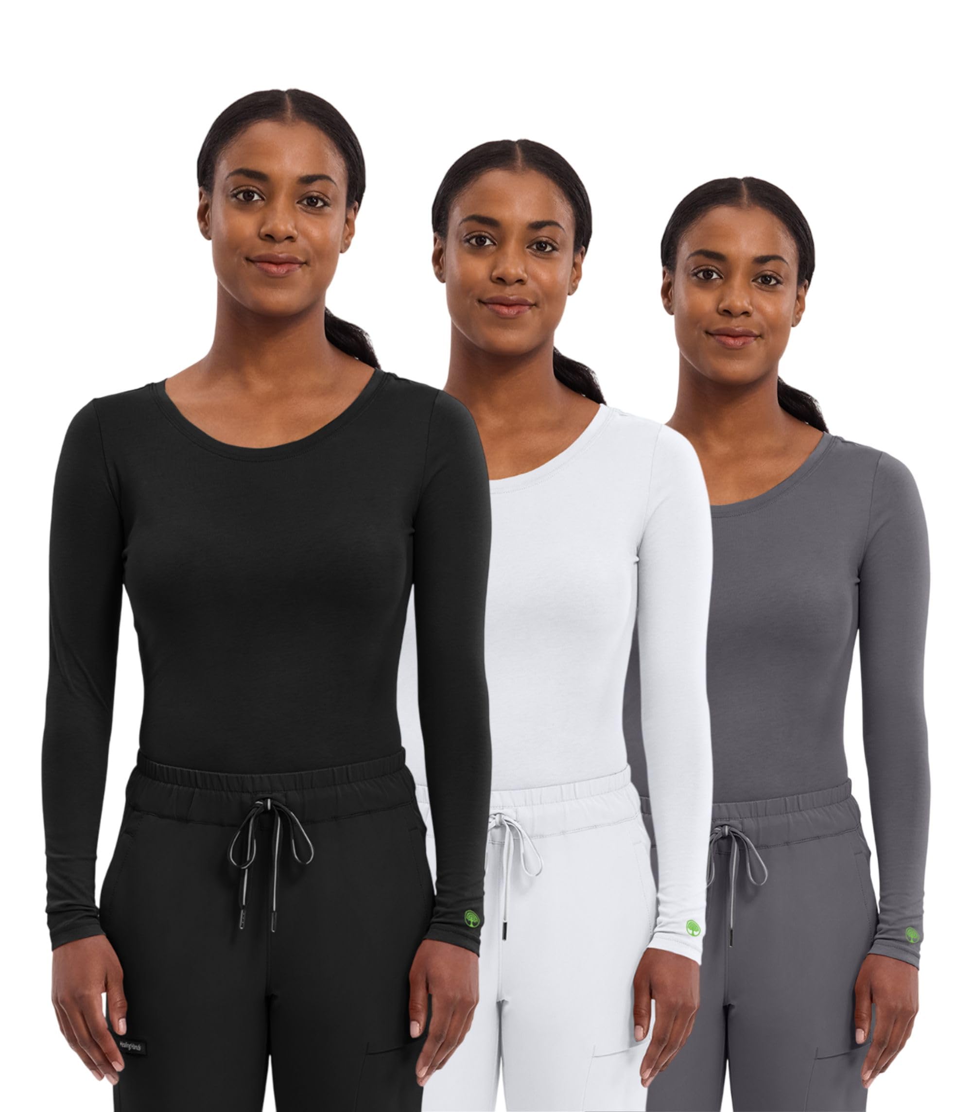 Healing Hands Women's Underscrub Soft Knit Melissa Longsleeve Scrub Tee with Breathable Fabric Pack of 3-5047, Black/White/Pewter, 4XL Image