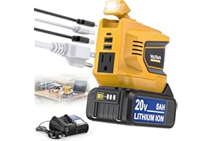 VOLTTECH 200W Power Inverter for Dewalt 20V Battery, Battery Inverter DC 20V to AC 110V-120V, Portable Power Station Power Adapter with a 5AH Battery & Charging Station, with 2 USB-A & 1 Type-C & 1 AC Outlet
