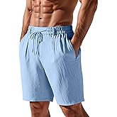 TAFLE Mens Linen Shorts Casual Elastic Waist Drawstring Lightweight Vacation Summer Beach Shorts with Pockets