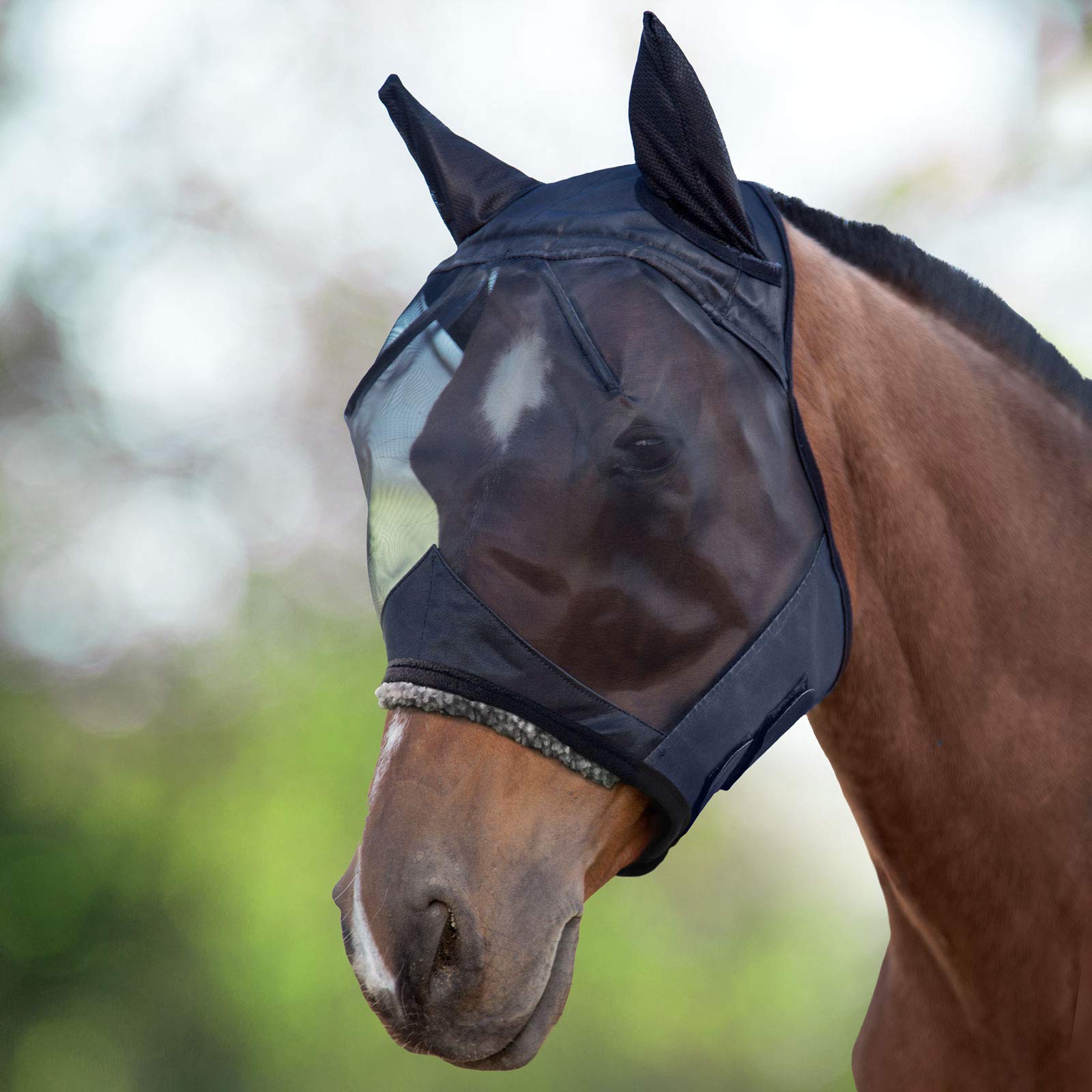 Harrison Howard CareMaster Midge-proof Fleece Padding Horse Fly Mask Half Face with Ears Black Medium Cob