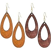QUSIJIA 2 Pairs Bohemian Teardrop Wood Dangle Drop Earrings Colorful Two Tone Teardrop Statement Dangle Earrings For Women