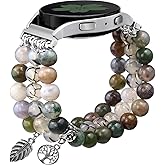 Newlibery Natural Stone Bracelet Beaded Band Women 20mm Compatible with Samsung Galaxy Watch 7/6/5/4/Active 2/4 Classic/6 Classic/5 Pro/FE 40mm 42mm 43mm 44mm 45mm 46mm 47mm