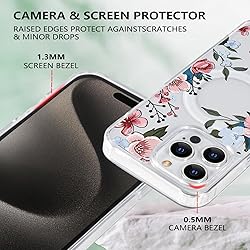 Tcaraersing for iPhone 15 Pro Magnetic Clear Flower