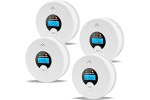 OLUNCLE 4 Pack Smoke and Carbon Monoxide Detector with Test Button, 85dB Loud Beep, LCD Display, Battery-Operated Smoke Detector Carbon Monoxide Detector Combo for House, Apartment, Kitchen, Garage Use