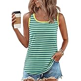 ZESICA Women's Summer Casual Striped Tank Top Sleeveless Scoop Neck Loose Fit Color Block Tops 2026 Fashion Clothes