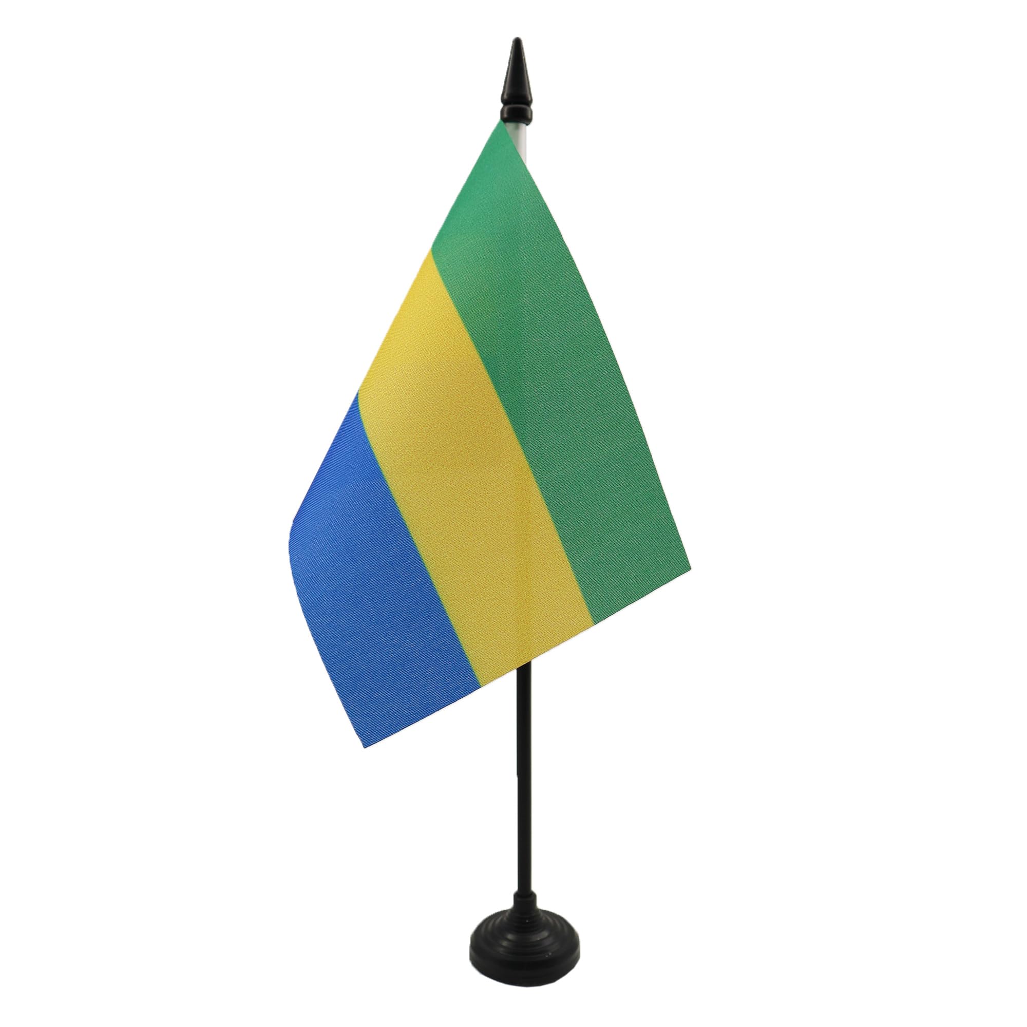 AZ FLAG - Gabon Table Flag 4'' x 6'' - Gabonese Office Mini Banner 100% Polyester 15 x 10 cm - Mini Desk Flag with 10'' Pole and Black Plastic Base