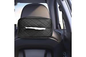 Tecfino Car Tissue Holder, PU Leather Tissue Box Cover Rectangular for Car, Car Tissue Box Holder for Car Backseat, Tissue Holder for Car Organization Accessories, 9.5'' x 3.9'' x 5.5'' (Black)