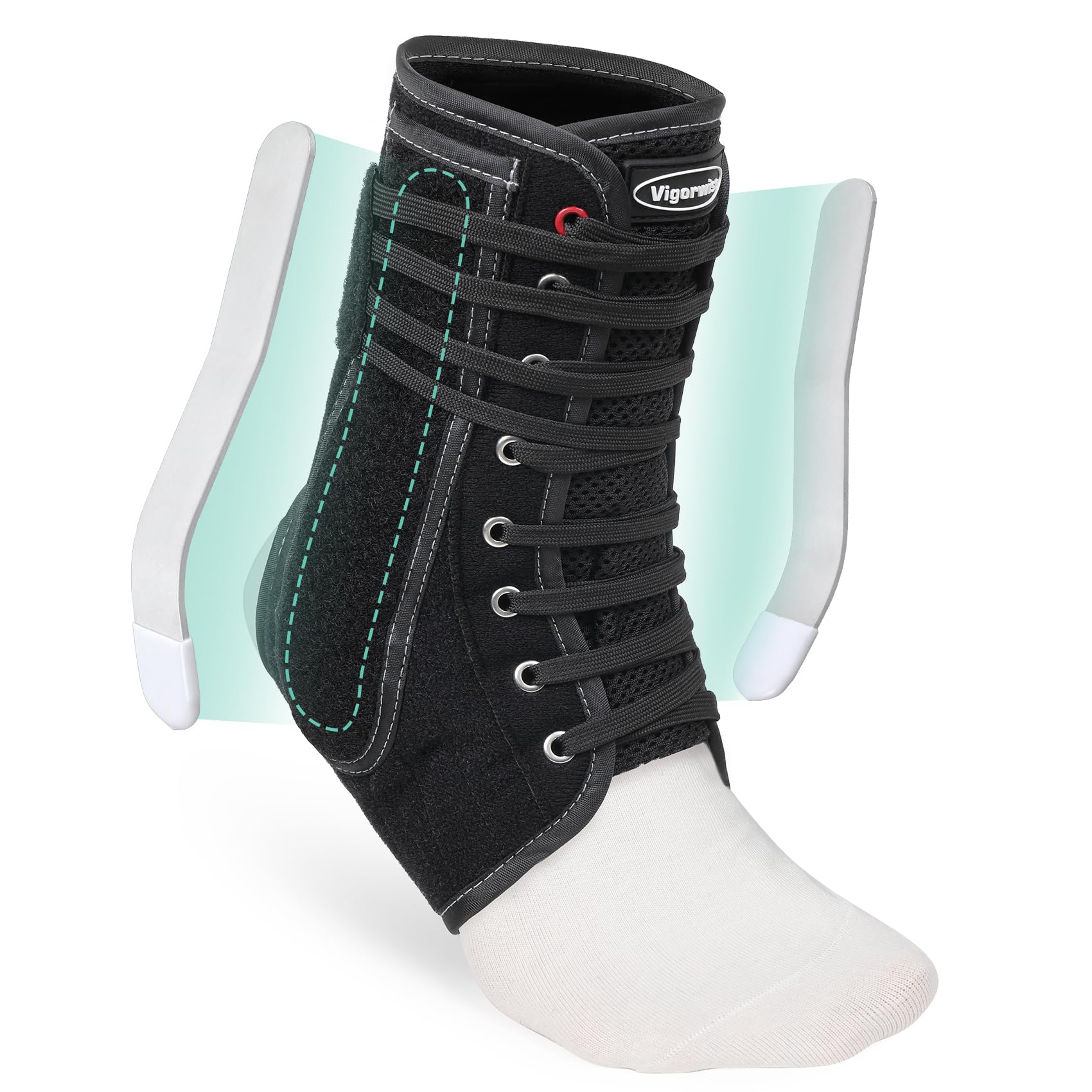 Photo 1 of Vigorwise Lace up Ankle Brace for Women Men, Quick Adjustment Ankle Brace with Metal and Plastic Side Stabilizers, 1Pcs Foot Support for Sprained Left Right, L