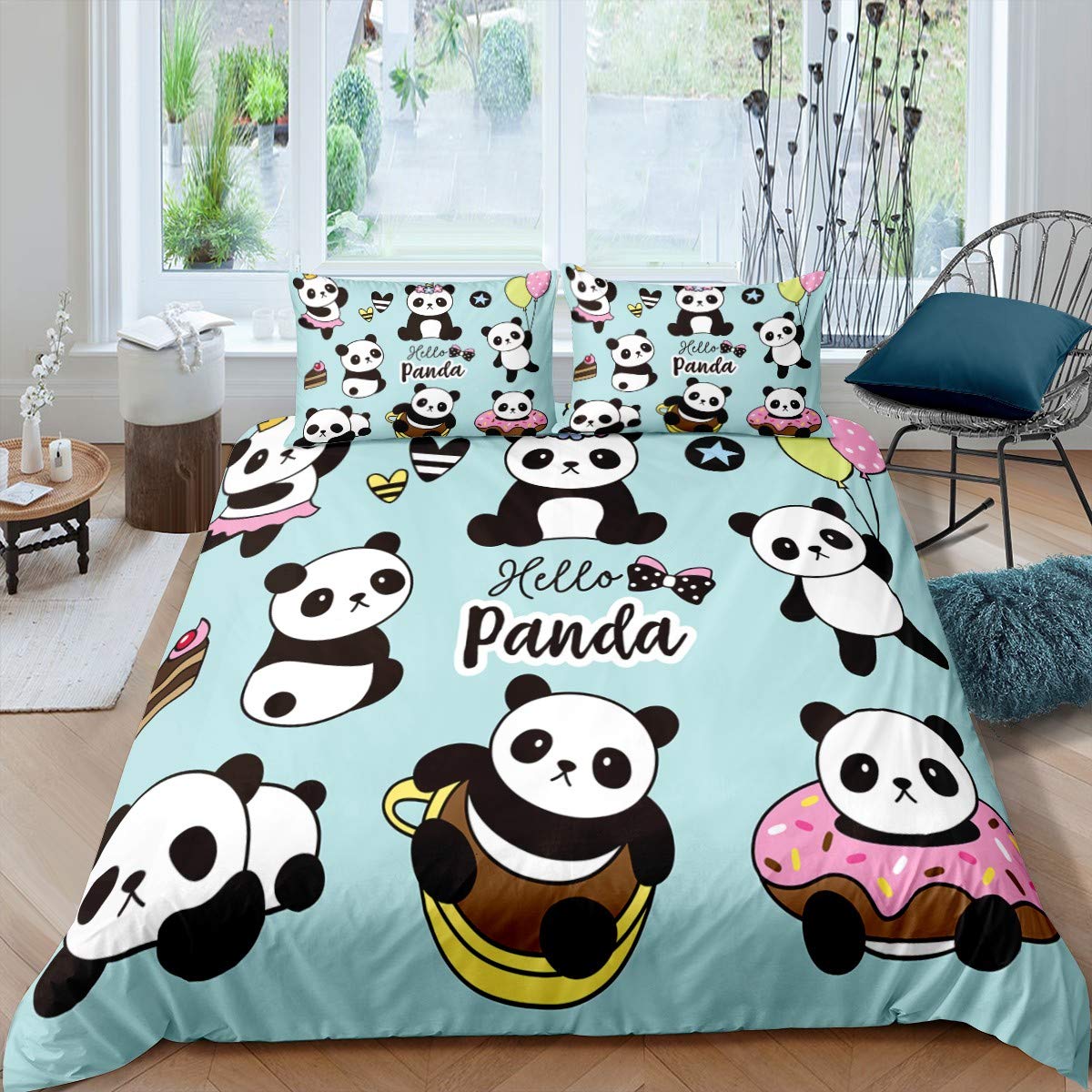 Loussiesd Panda Bedding Set For Kids-Cute Cartoon Giant Panda Bear Duvet Cover&Pillowcase-Luxury Microfiber Bedclothes Decor-2Pcs — image 1