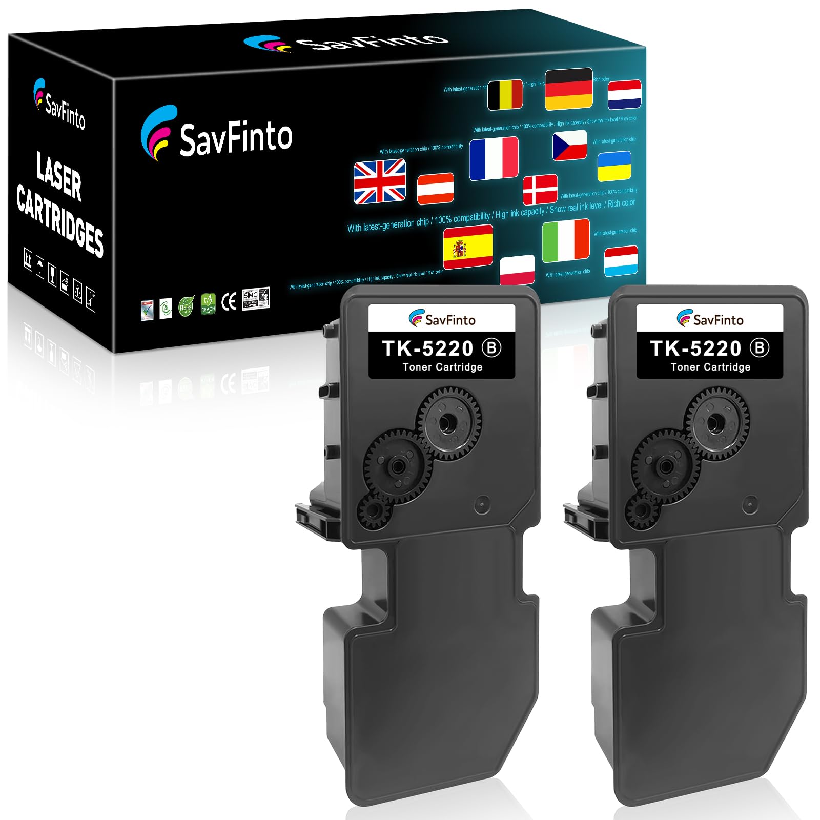 SavFinto TK-5220 Black Toner Cartridges Replacement for Kyocera TK5220 TK 5220 1T02R90NL1 Compatible for Kyocera ECOSYS M5521cdn M5521cdw P5021cdn P5021cdw (2 Black)