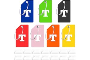 ZFAMYZH 7 Pack Initial Luggage Tag, Silicone Luggage Tags for Suitcases with 14 Name ID Card Perfect to Quickly Spot Luggage Suitcase (T)