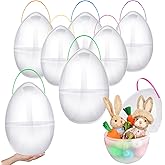 Poen 6 Pack Jumbo Clear Easter Eggs 14'' Giant Easter Clear Plastic Eggs with Colorful Handles Gift Baskets Fillable with Candy for Party Favors Decorations