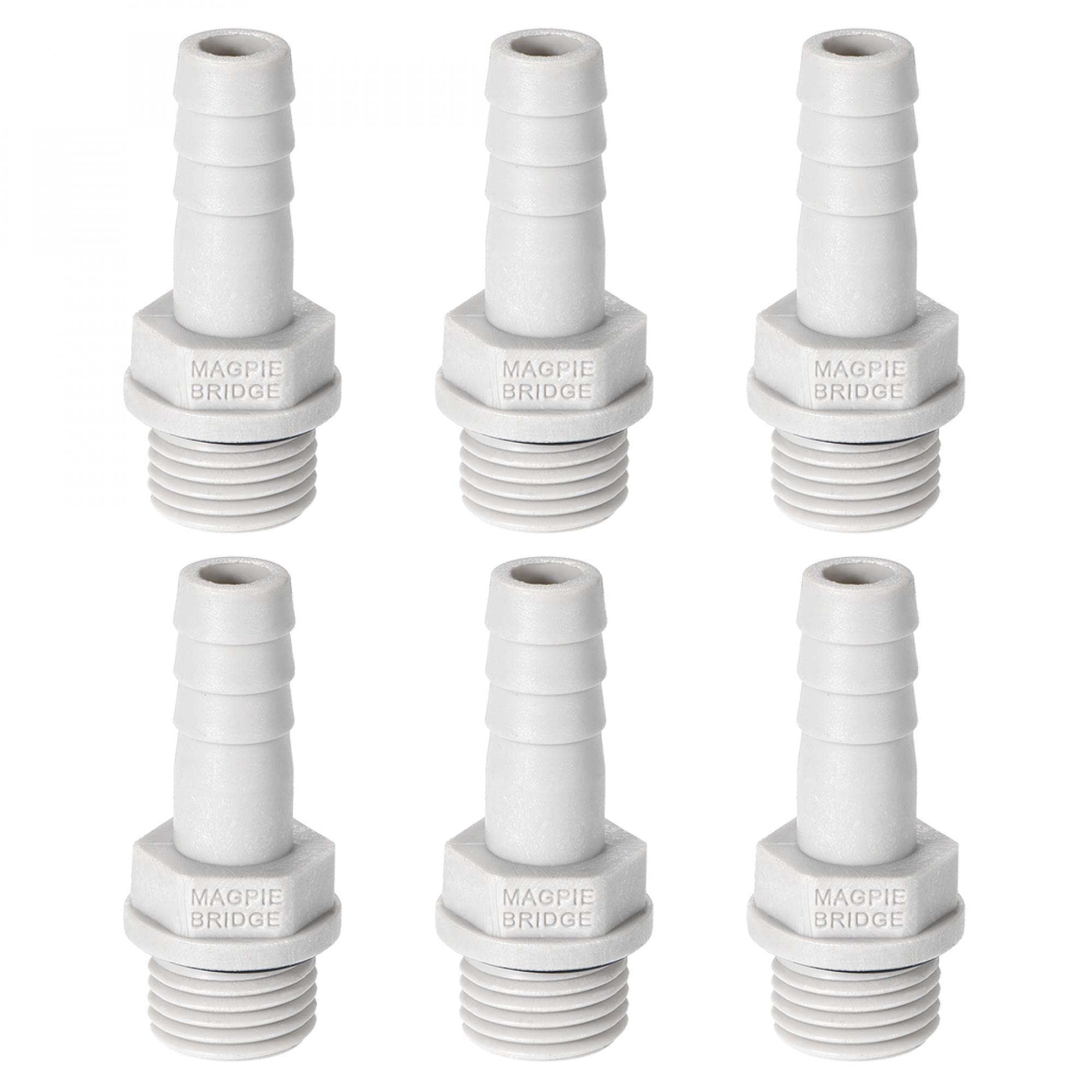 sourcing map PVC Barb Hose Fitting Connector Adapter 8mm or 5/16" Barbed x 1/4" G Male Pipe 6pcs