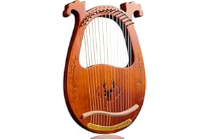 LvPets Electronic Lyre Harp 16 Metal Strings Mahogany Deer Pattern Classical Type Lyra Harp with Carved Note Tuning Wrench Pickup Strings and Black Gig Bag (Coffee)