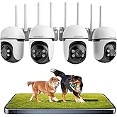 WiFi Security Cameras Wireless Outdoor, Plug- in Wired Security Camera Outdoor, 24/7 Recording, PTZ, 2.4Ghz WiFi Only, 2K HD Color Night Vision, Human Detction, No Monthly Fee, 2-Way Talk, 4 Packs