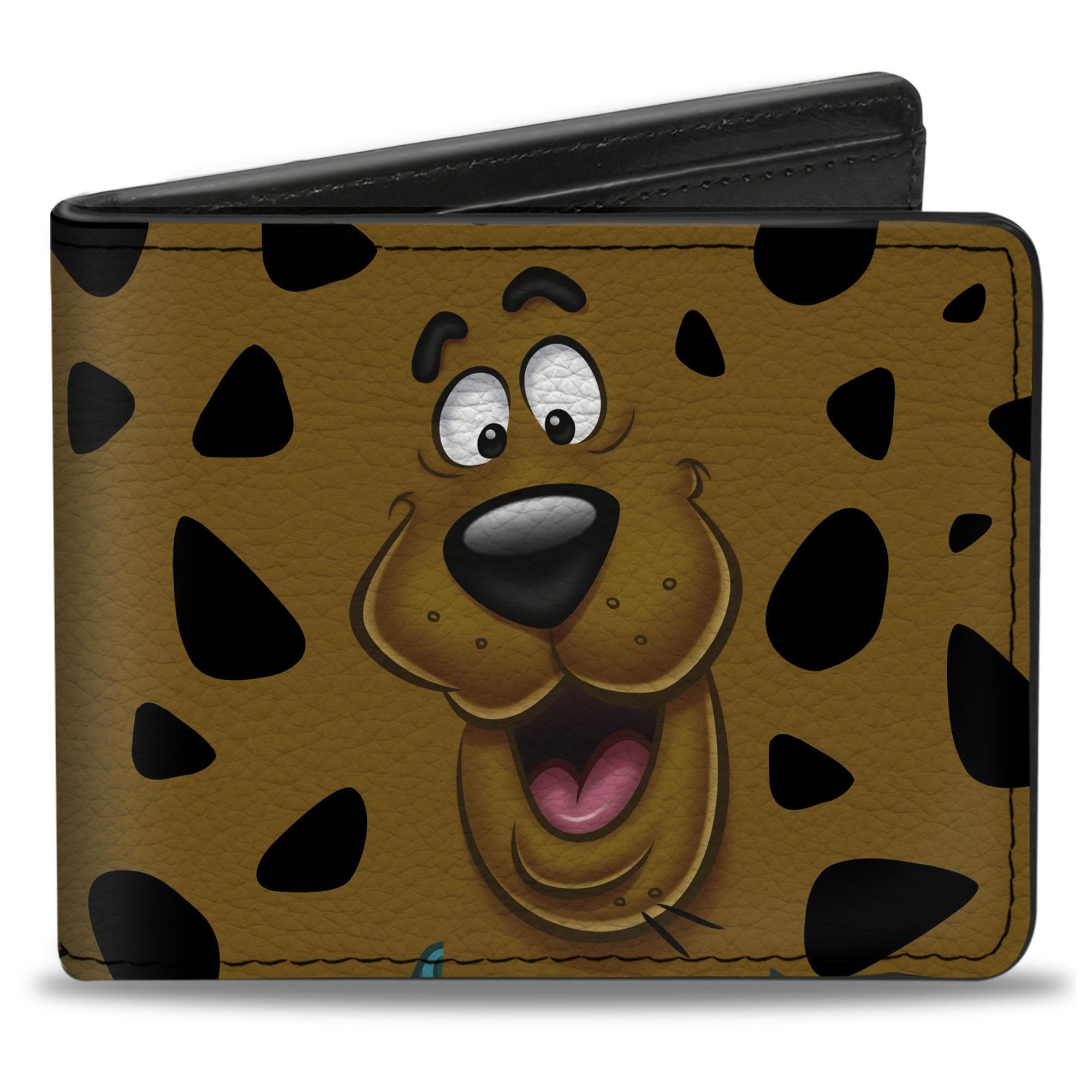 Buckle-Down Men's PU Bifold Wallet-Scooby DOO Close-UP Expression/Spots Brown/Black/White, Multicolor, 4.0" x 3.5", Multicolor, 4.0" x 3.5", Pu Bifold Wallet - Scooby Doo Close-up