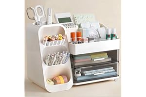 HBlife Desk Organizer with Pen Pencil Holder for Desk, Pen Organizer with 2 Drawers, Desk Organizers and Accessories with 4 C