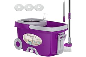 WODEMOM Dual Compartment Spin Mop and Bucket, Mop and Bucket with Wringer Set,360°Rotating Spinning Mopping for Floor Cleaning with 3 Microfiber Replacement Heads, 61" Extended Handle, 2X Wheel