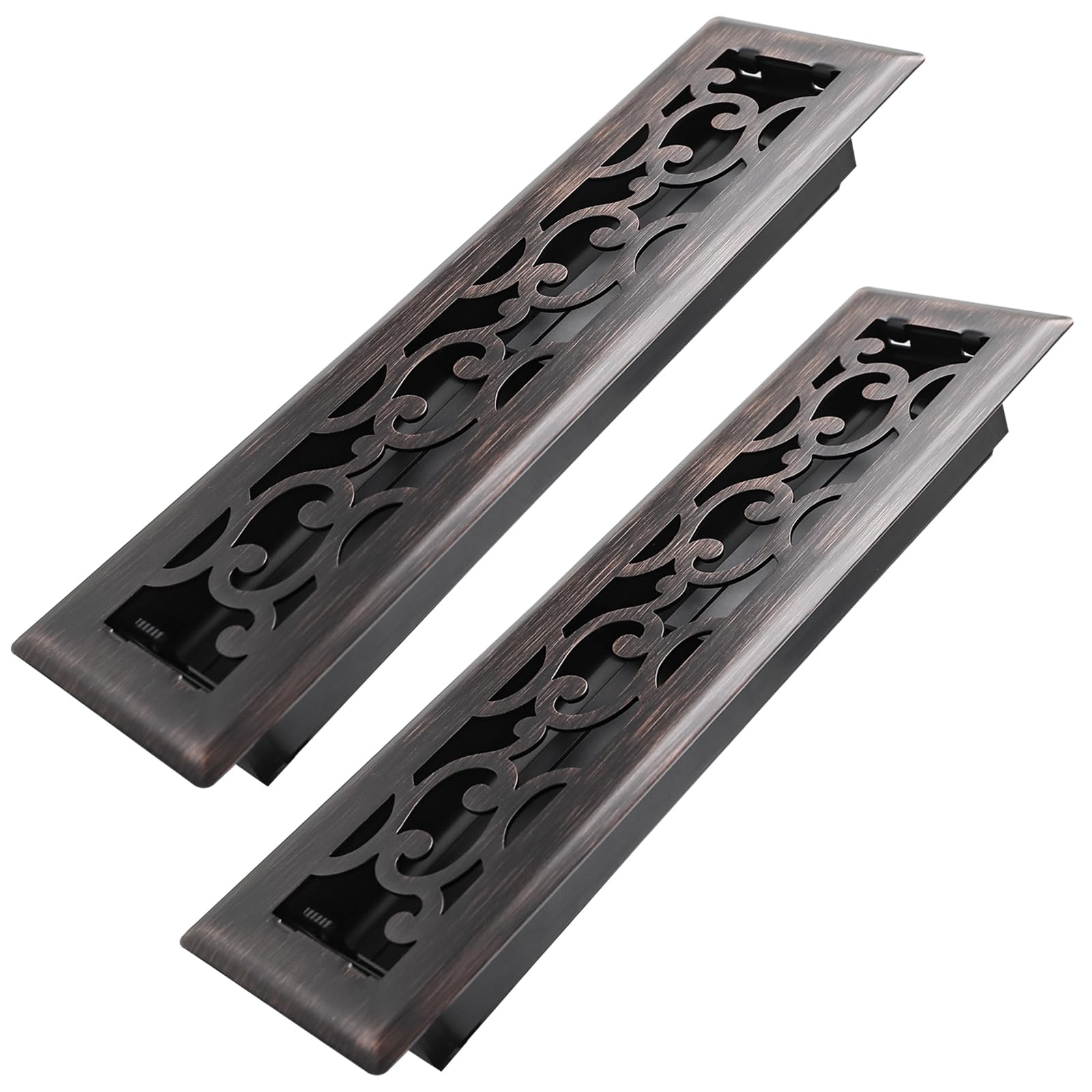 Howeall 2x12 Inches 2 Pack Heavy Duty Walkable Floor Register - Easy Adjust Air Supply Lever Decorative Floor Vent Covers - Savannah Design Vent Covers for Home - Oil Rubbed Bronze Image Howeall 2x12 Inches 2 Pack Heavy Duty Walkable Floor Register - Easy Adjust Air Supply Lever Decorative Floor Vent Covers - Savannah Design Vent Covers for Home - Oil Rubbed Bronze Image