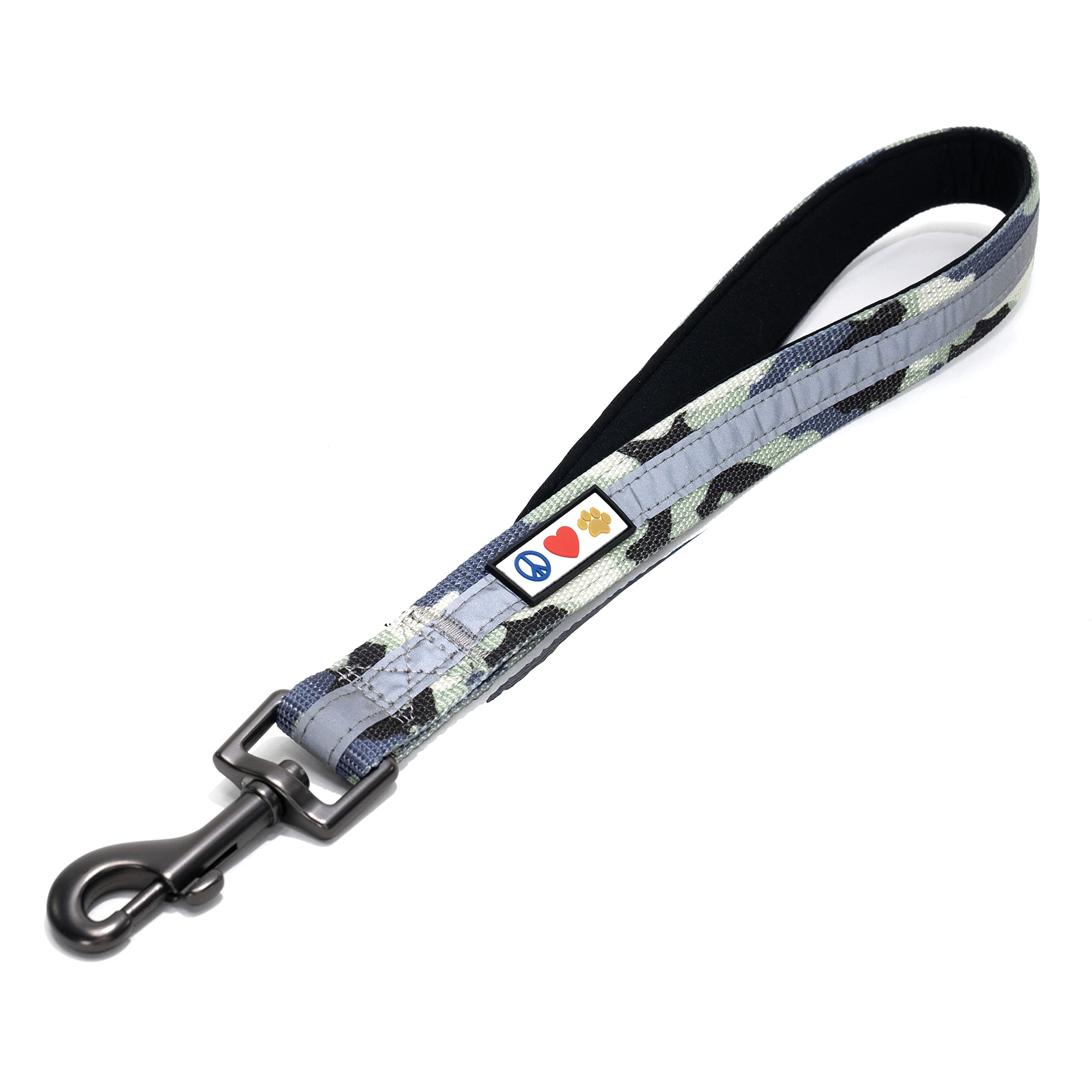 Pawtitas 1.8 M Reflective Dog Lead Comfortable Padded Handle | Puppy Dog Training Double Handle Reflective Lead | Reflective Short Dog Lead for Training | Hands Free Running Dog Lead - Grey Camo Lead