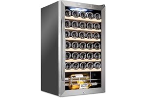 Schmécké 34 Bottle Compressor Wine Cooler Refrigerator w/Lock - Large Freestanding Wine Cellar For Red, White, Champagne or Sparkling Wine - 41f-64f Digital Temperature Control Fridge Stainless Steel