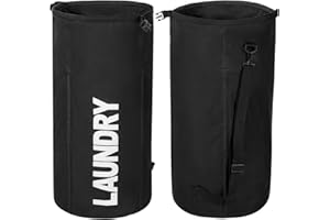 WOWLIVE Extra Large Foldable Laundry Bag Laundry Basket Collapsible Laundry Hamper Backpack Dirty Clothes Hamper Standing Waterproof Hampers for Dorm Room (Black)