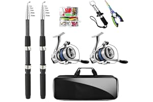 Telescopic Fishing Rod and Reel Combo Set, 2PCS Collapsible Fishing Poles, Fishing Kit with Spinning Reel Fishing Pliers and 