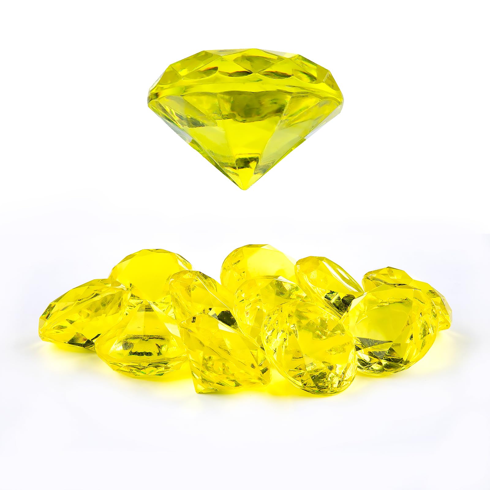 Niceup 26PCS Yellow Fake Diamonds Big Gem Toys, 1.5in Pool Diving Gems Acrylic Plastic Gemstones for Kids, Party Décor Jewels Treasure Hunt Hiding Sensory Bin Filler Toys Craft Supplies