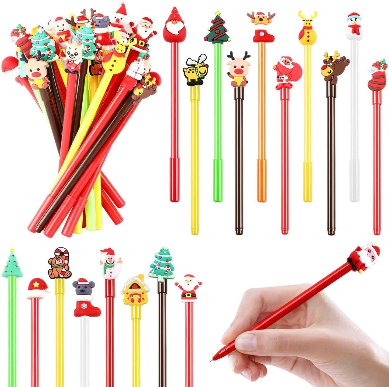 SANNIX 20 Pieces Christmas Cartoon Gel Ink RollerBall Pens for Gift School Office Home Supplies Snowman, Christmas Tree, Elk, Santa Claus, Christmas Hat