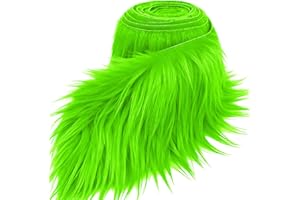 ADLBBKIY Fluorescent Green 2x60Inch Faux Fur Shaggy Plush Faux Fur, Fabric Precut Strips Fluffy Fuzzy Faux Fur, Craft Beard Hair, Beard Miniature Dolls Rugs Mats Gift, Winter Halloween Christmas Costume Decor