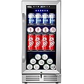 Velieta 15'' Beverage Refrigerator and Beer Fridge Under Counter Built-in or Freestanding,127 Cans Beverage Cooler with Glass