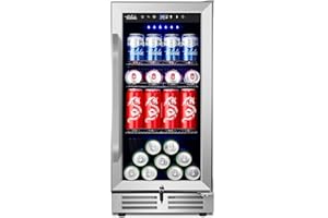Velieta 15'' Beverage Refrigerator and Beer Fridge Under Counter Built-in or Freestanding,127 Cans Beverage Cooler with Glass Door and Lock for Bottles and Cans Beer/Soda/Water/Wine
