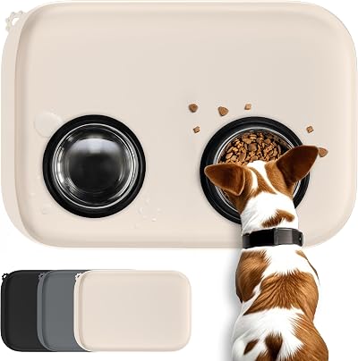 Conlun Dog Food Mat with Side Pocket 46x30cm Natural Tan Non-Slip Waterproof