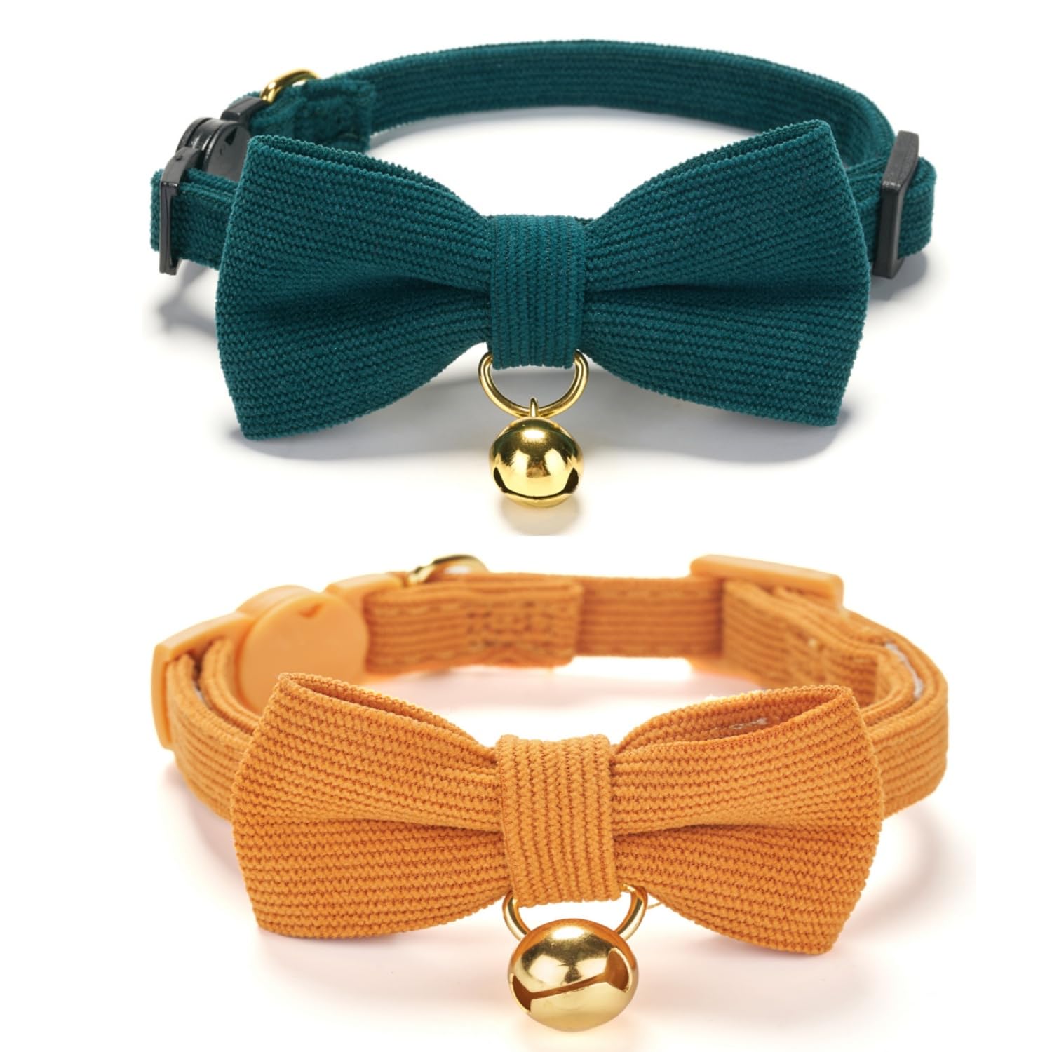 Cute Cat Collars With Bow,Quick Release Safty Buckle with Bells,Soft and Comfy Cordoroy Material in Orange and Green Pack of 2 — image 1
