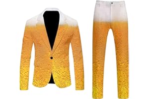 xoxingysm Mens 2 Piece Suits Funny Graphic One Button Blazer Jacket Pants Set Oktoberfest Beer Printed Carnival Party Suit