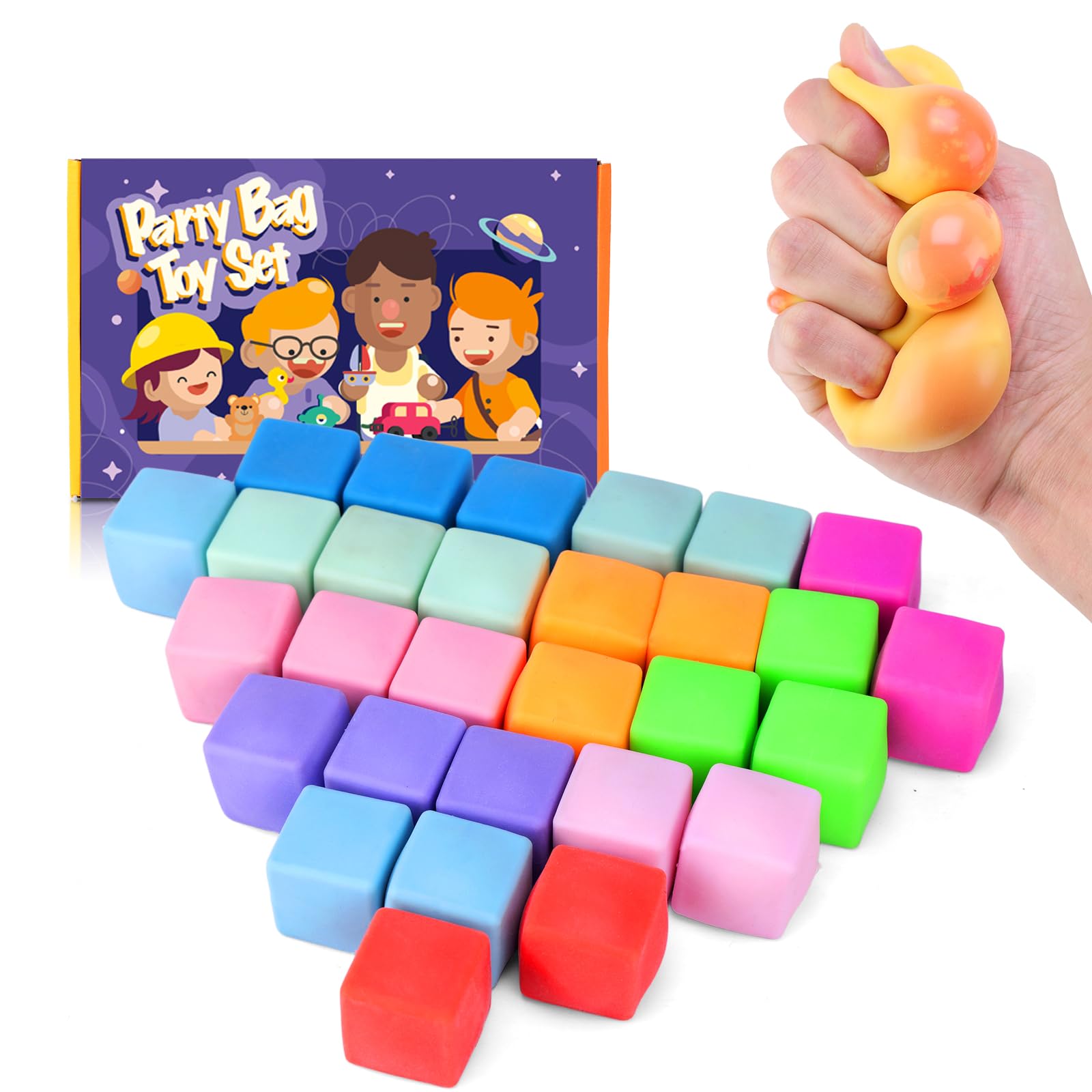 24PCS Color-Changing Stress Cube - Soft, Squeezeable Stress Relief Balls for Relaxation, Ages, Ideal for Parties, Home, Classroom, and Office Use, Slow-Rebound Design, Portable