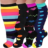4 Pairs Plus Size Compression Socks for Women and Men 20-30 mmHg, Wide Calf Stockings Best Support for Circulation, Running