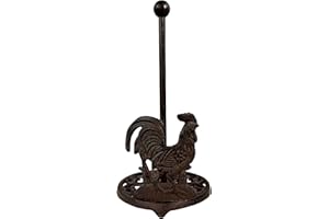 De Leon Collections Cast Iron Brown Rustic Western Farmhouse Country Rooster Chicken Freestanding Paper Towel Holder