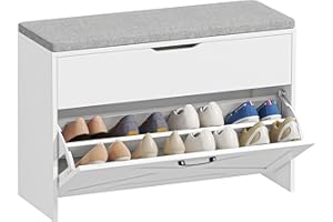 HOMCOM Shoe Bench with Storage, Farmhouse Entryway Bench with Flip Drawer, Lift Top Storage and Padded Seat Cushion for 4–8 P