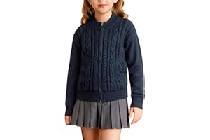 GRACE KARIN Girls Knit Cardigan Sweater Zip Long Sleeve Kids School Uniform Fall Jacket Size 6-14