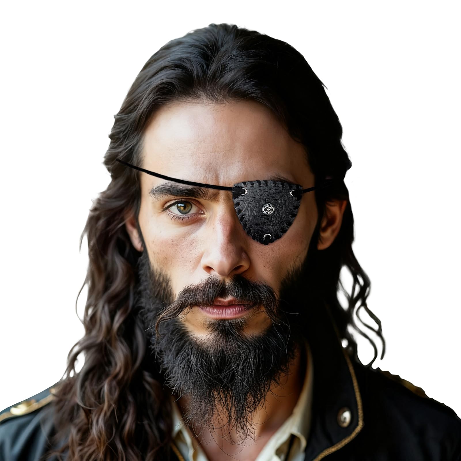 HiiFeuer Medieval Embossed Pirate Eye Patch, Viking Faux Leather Odin Ravens Eye Mask, Renaissance Eye Cover Cosplay accessories (Black A) — image 1