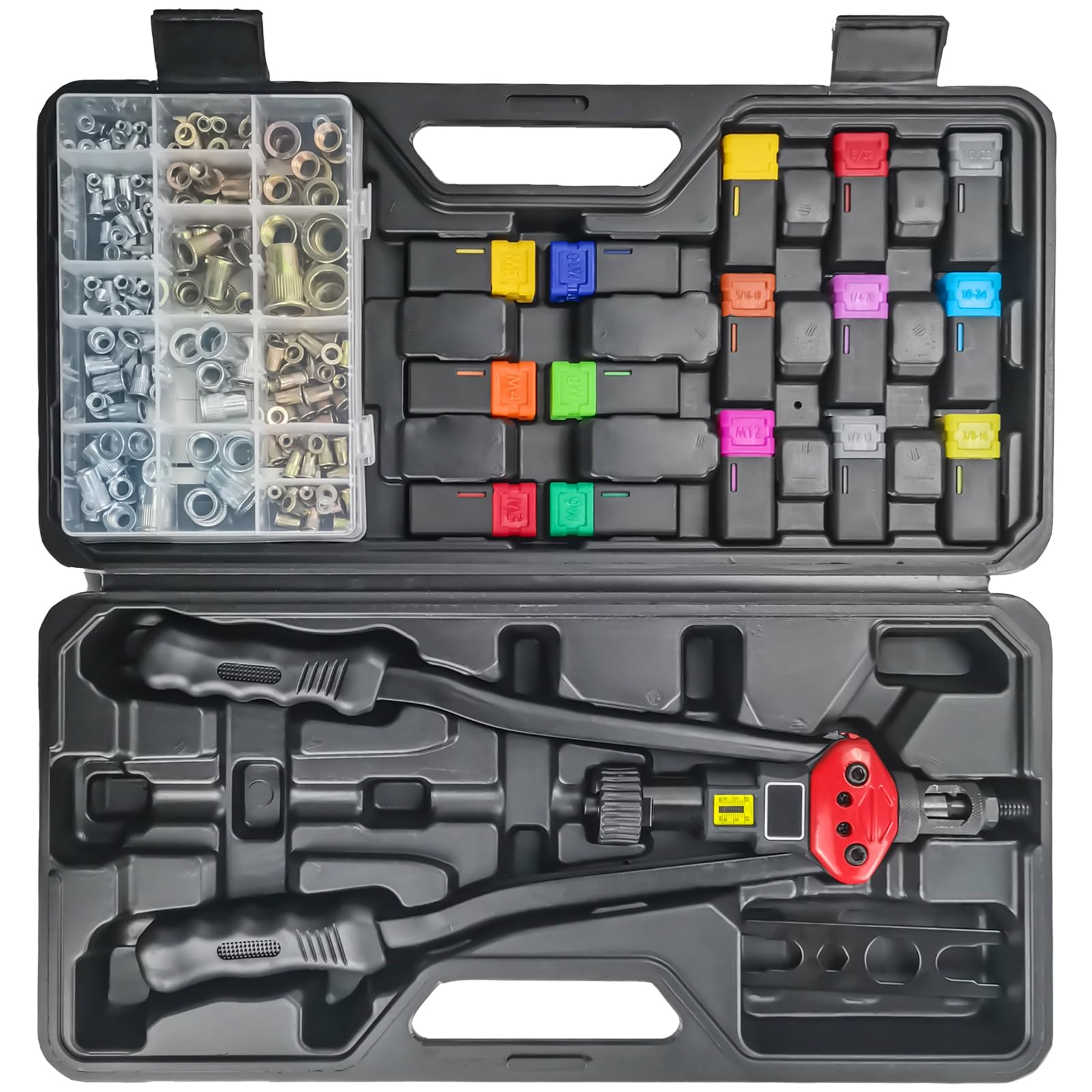 Photo 1 of DKwoeshg 16" Professional Rivet Nut Tool Kit - Lever-Style Rivnut Tool with Visual Stroke Indicator, Nutsert Tool Kit Includes 15 Metric & SAE Mandrels for Threaded Inserts