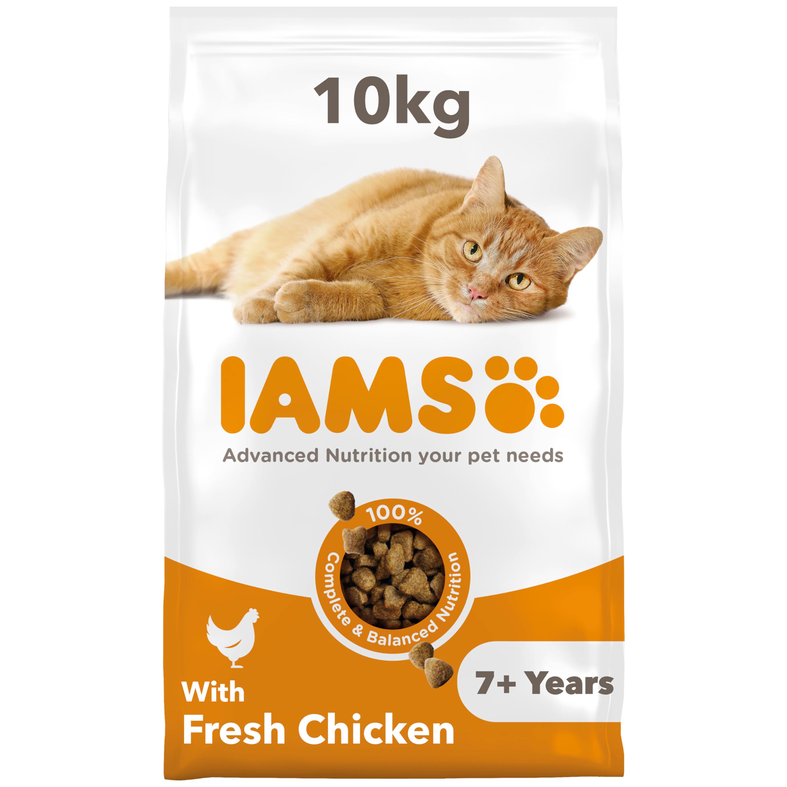 IAMS Senior Complete Dry Cat Food Chicken 10kg - Supports Heart Health