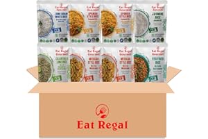 Eat Regal Heat & Eat Rice Variety Pack – 8.8 oz x 8 Pouches – 6 Flavors: Spanish (2x), Mexican (2x), Long Grain White (1x), Cilantro & Lime (1x), Thai Jasmine(1x), Vegetable Fried (1x) – Microwave-Ready in 90 Seconds – Non-GMO, Gluten-Free, BPA-Free