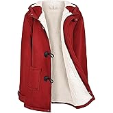HEEKPEK Womens Sherpa Lined Coats Winter Warm Fashion Horn Button Fleece Thicken Hooded Casual Jackets Long Sleeve Outerwear