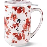 AmorArc Porcelain Tea Mug with Infuser and Lids, 18 Oz Coffee Cup Strainer with Bag Holder for Loose Leaf Tea, Steeping Coffee Mug for House-warming Wedding Birthday Gift