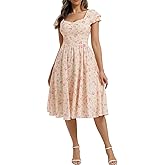 Belle Poque Women's Sweatheart Neck Ruffle Cap Sleeve Floral Dress 2026 Summer Ruched Midi Elegant Cocktail Party Dress
